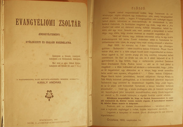 A Magyarországi Baptista Egyház első nyomtatott énekeskönyve